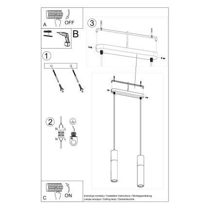 Lampa wisząca na linkach BORGIO 2xGU10/40W/230V beton/metal biały