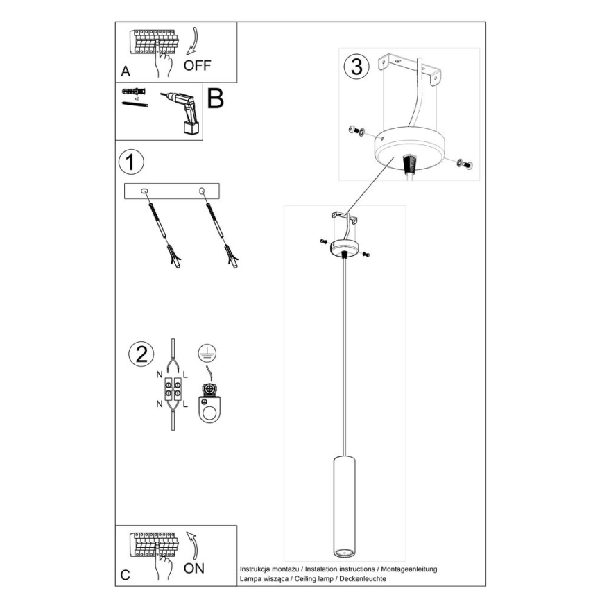 Lampa wisząca na linkę LUVO 1xGU10/40W/230V beton/czarny