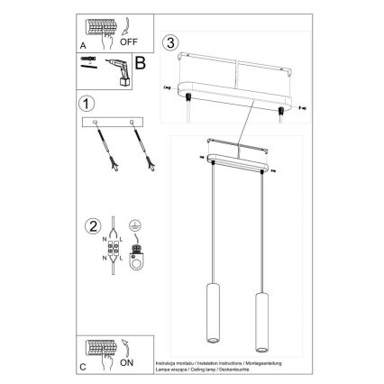 Lampa wisząca na linkach LUVO 2xGU10/40W/230V beton/czarny