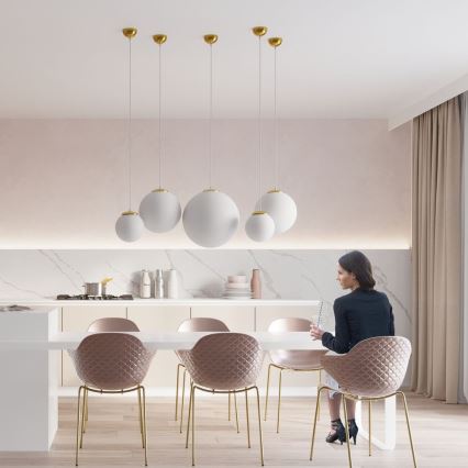 Lampa wisząca na przewodzie TOYA 1xE27/60W/230V śr. 30 cm biały/złoty