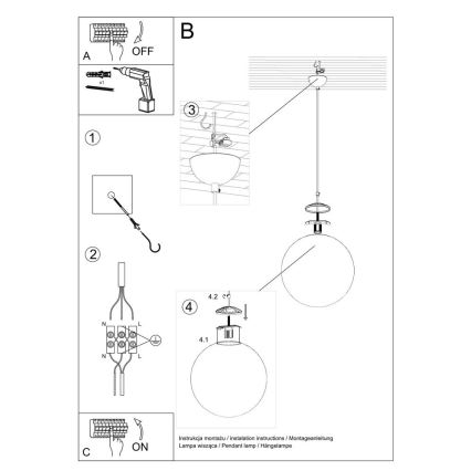 Lampa wisząca na przewodzie TOYA 1xE27/60W/230V śr. 30 cm biały/złoty