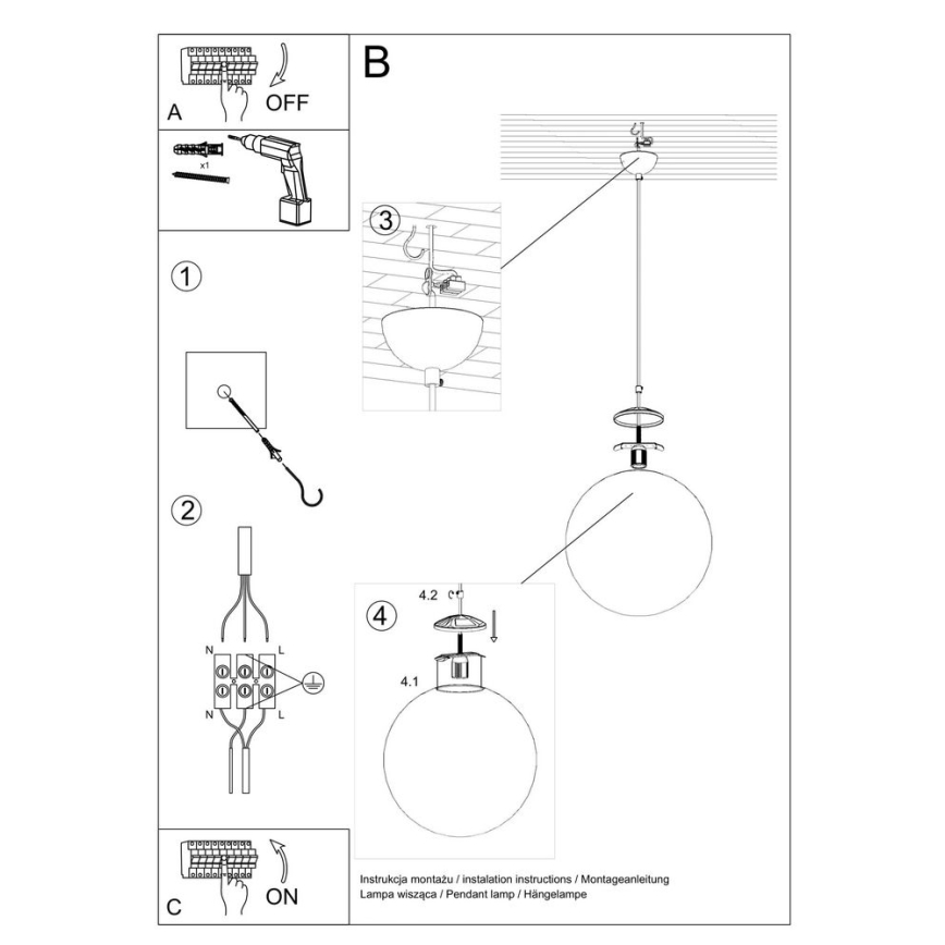 Lampa wisząca na przewodzie TOYA 1xE27/60W/230V śr. 30 cm biały/złoty