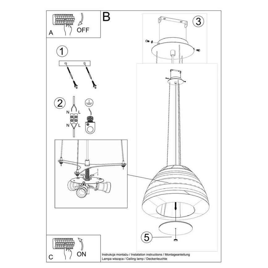 Żyrandol na lince BELLA 3xE27/60W/230V śr. 60 cm biały