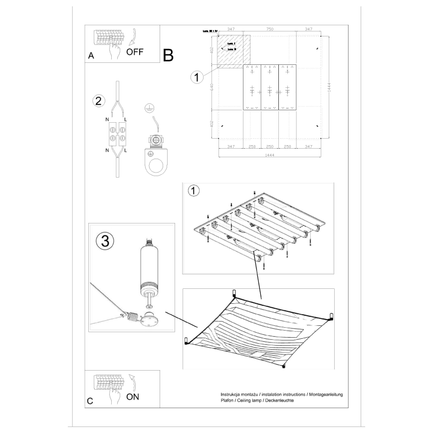 Oprawa sufitowa LED LUNA 6xG13/8,5W/230V 140x140 cm biała