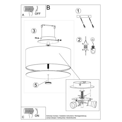 Lampa sufitowa SKALA 3xE27/60W/230V śr. 30 cm czarna