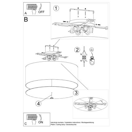 Plafon OTTO 6xE27/60W/230V śr. 70 cm czarny