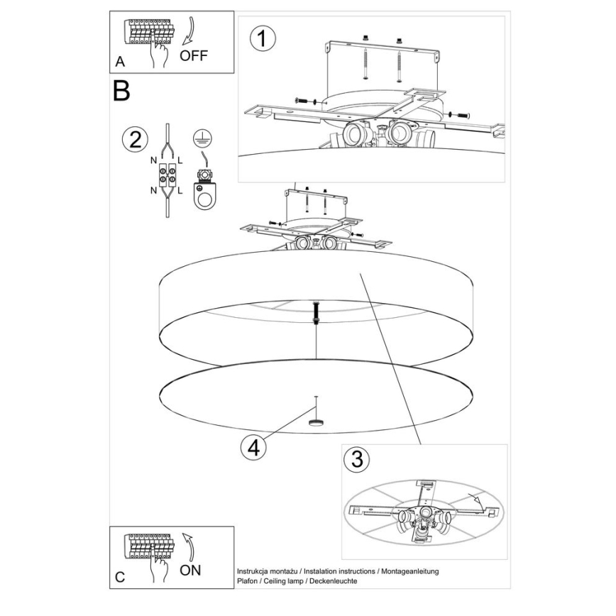 Plafon SKALA 6xE27/60W/230V śr. 90 cm czarny