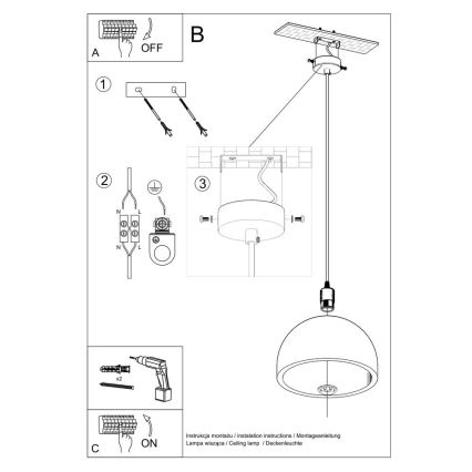 Lampa wisząca na przewodzie PABLITO 1xE27/60W/230V beton