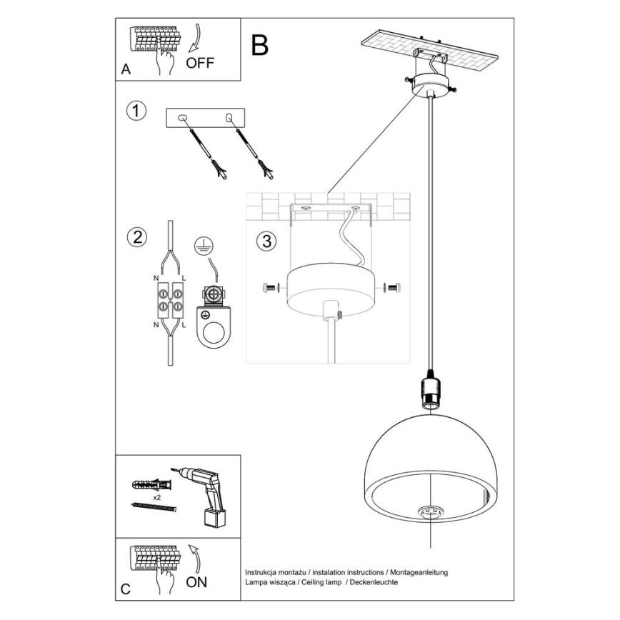 Lampa wisząca na przewodzie PABLITO 1xE27/60W/230V beton