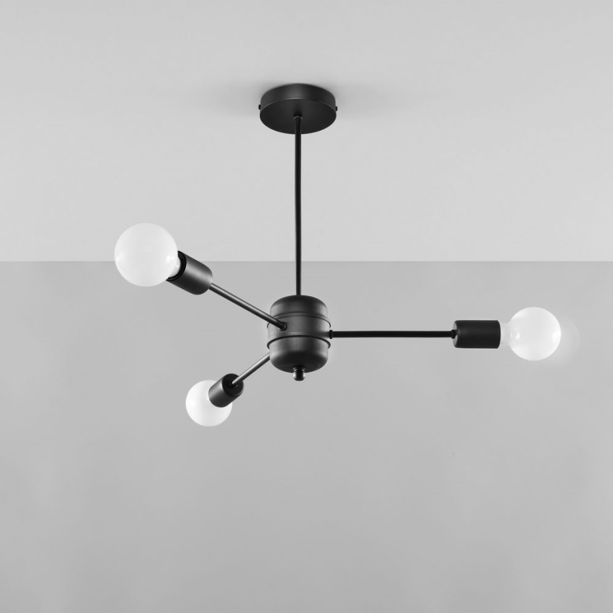 Żyrandol na drążku LANGO 3xE27/60W/230V czarny