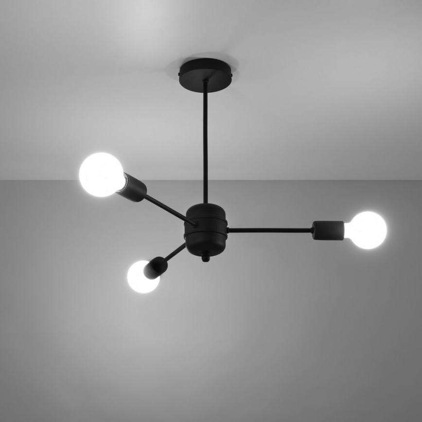 Żyrandol na drążku LANGO 3xE27/60W/230V czarny