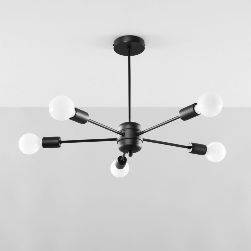 Żyrandol na drążku LANGO 5xE27/60W/230V czarny