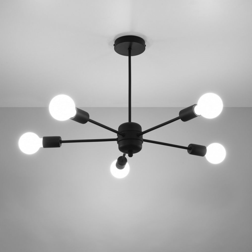 Żyrandol na drążku LANGO 5xE27/60W/230V czarny