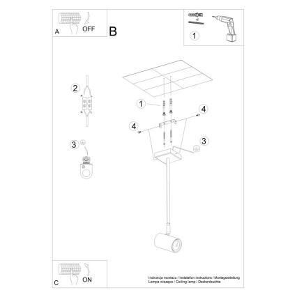 Żyrandol na drążku NORANO 1xGU10/40W/230V czarny