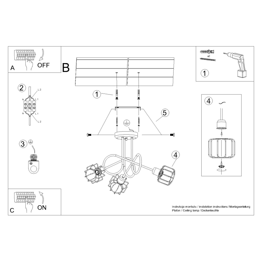Lampa sufitowa na pręcie BELUCI 3xE14/40W/230V czarna