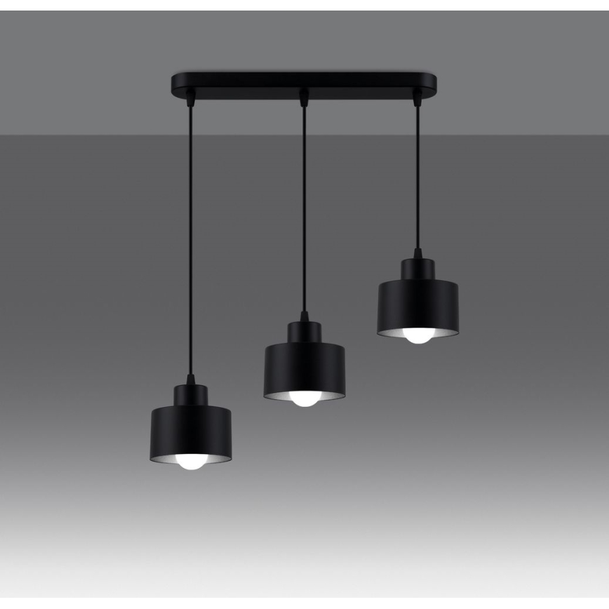 Lampa wisząca na linkach SAVAR 3xE27/60W/230V czarna