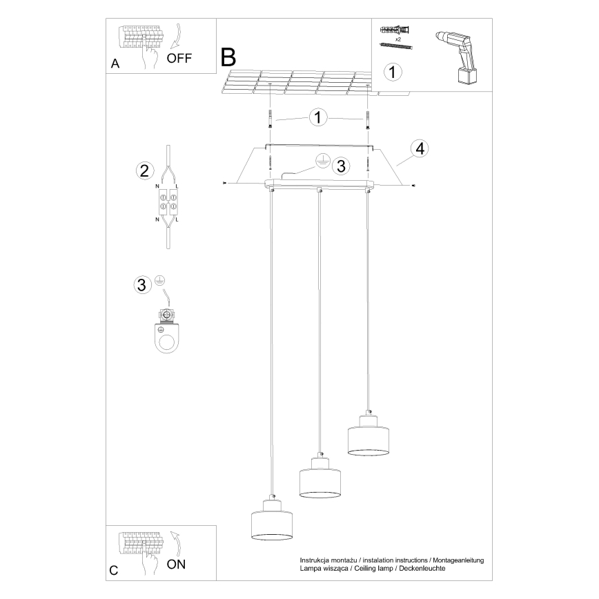 Lampa wisząca na linkach SAVAR 3xE27/60W/230V czarna