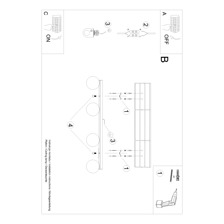 Plafon YOLI 4xG9/12W/230V czarny
