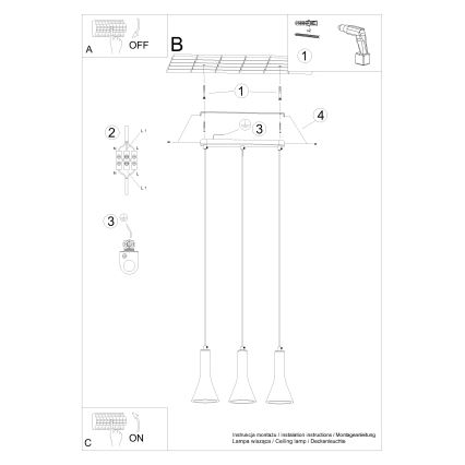 Żyrandol na lince REA 3xE14/12W/230V beton