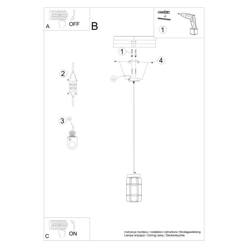 Żyrandol na lince GOTTO 1xE27/15W/230V czarny/buk