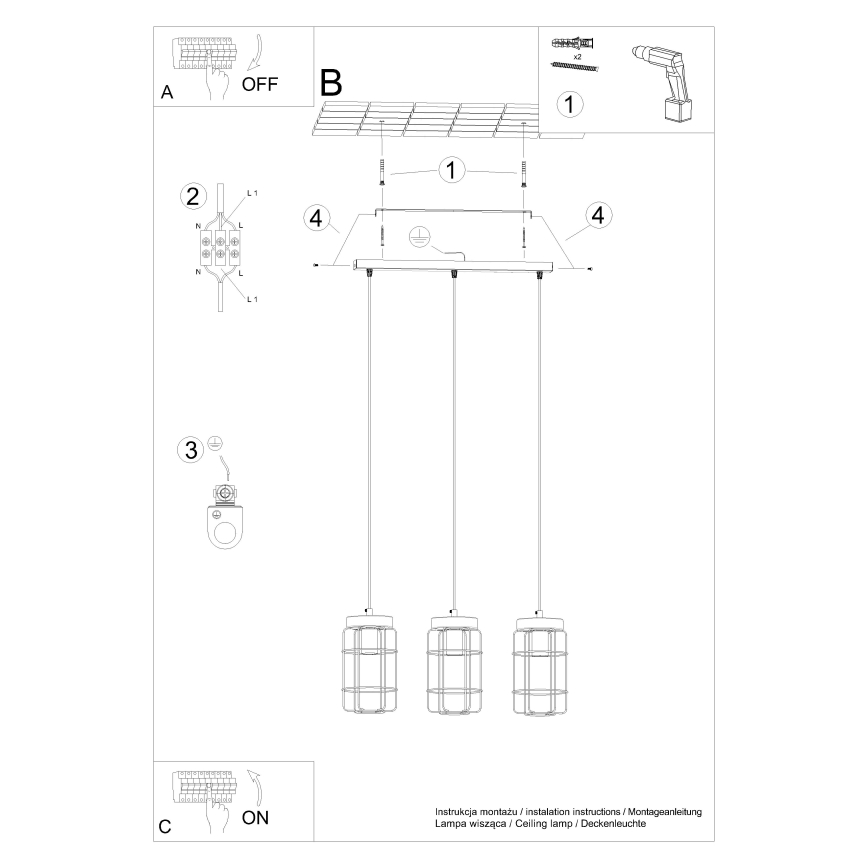 Żyrandol na lince GOTTO 3xE27/15W/230V czarny/buk