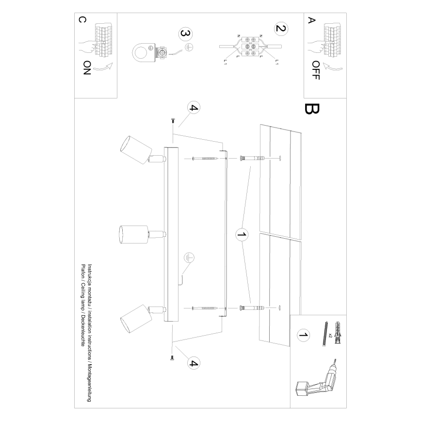 Oświetlenie punktowe VERDO 3xGU10/10W/230V czarne/buk