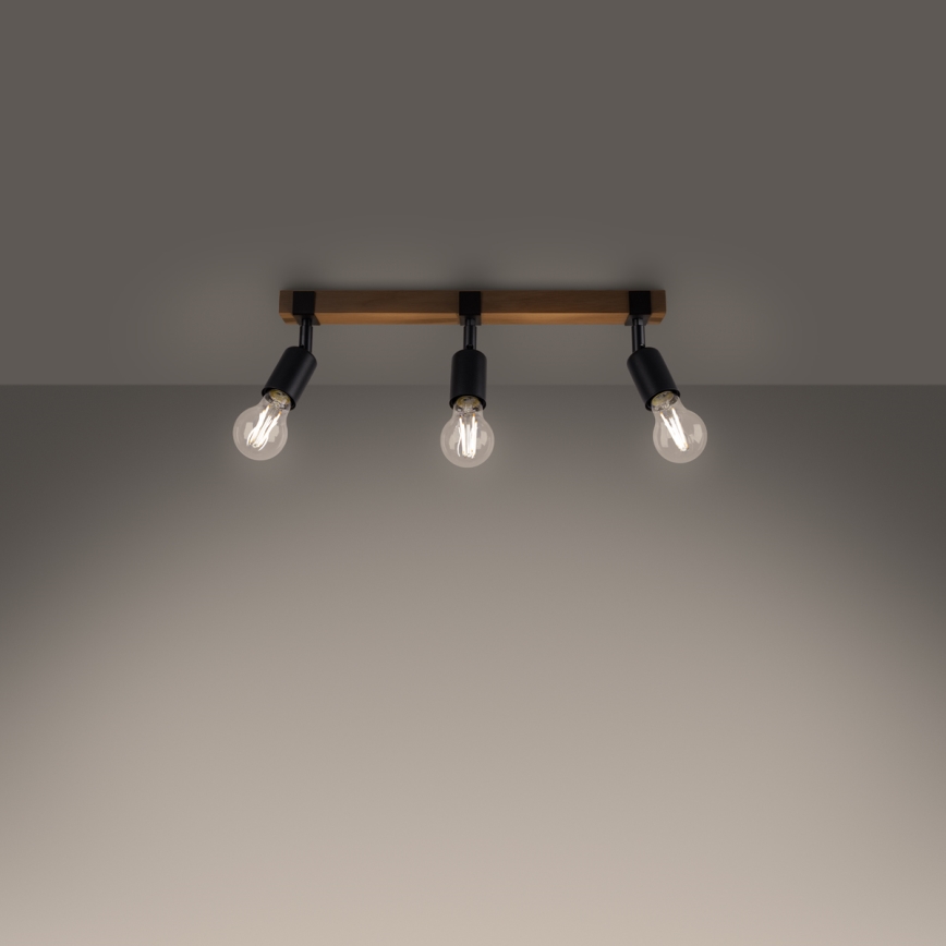 Oświetlenie punktowe ZUCA 3xE27/15W/230V czarne/dąb