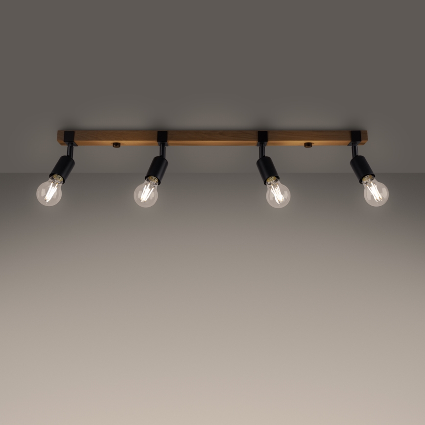 Oświetlenie punktowe ZUCA 4xE27/15W/230V czarne/dąb