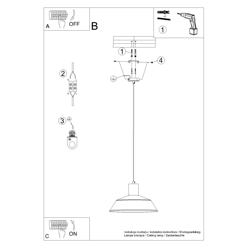Żyrandol na lince FANO 1xE27/15W/230V śr. 34 cm czarny
