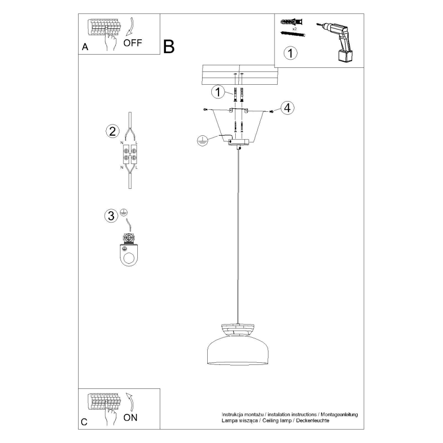 Żyrandol na lince MARION 1xE27/15W/230V śr. 29,5 cm czarny