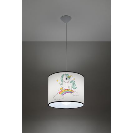 Żyrandol dziecięcy na lince UNICORN 1xE27/15W/230V śr. 30 cm jednorożec
