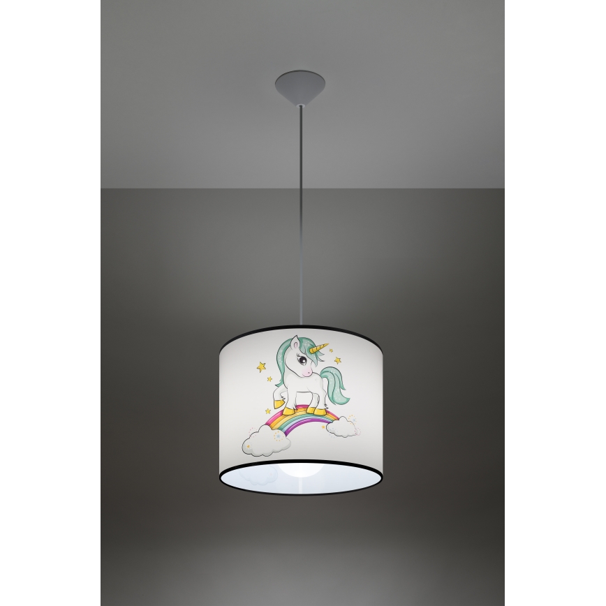 Żyrandol dziecięcy na lince UNICORN 1xE27/15W/230V śr. 30 cm jednorożec