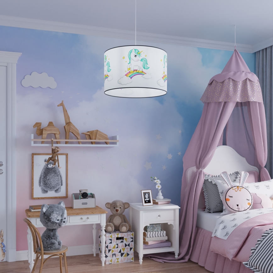 Żyrandol dziecięcy na lince UNICORN 1xE27/15W/230V śr. 30 cm jednorożec