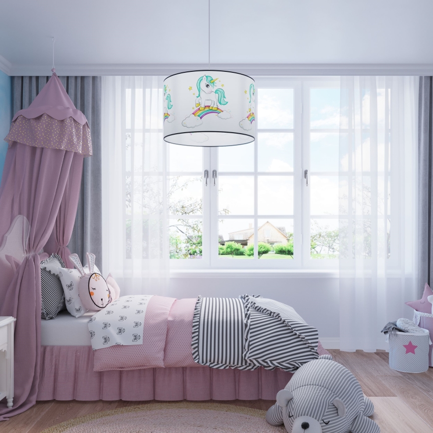 Żyrandol dziecięcy na lince UNICORN 1xE27/15W/230V śr. 30 cm jednorożec