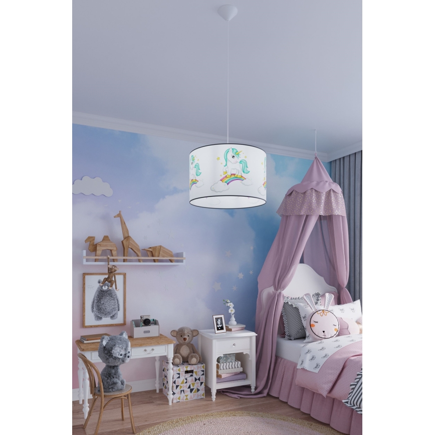 Żyrandol dziecięcy na lince UNICORN 1xE27/15W/230V śr. 30 cm jednorożec