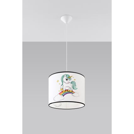 Żyrandol dziecięcy na lince UNICORN 1xE27/15W/230V śr. 30 cm jednorożec