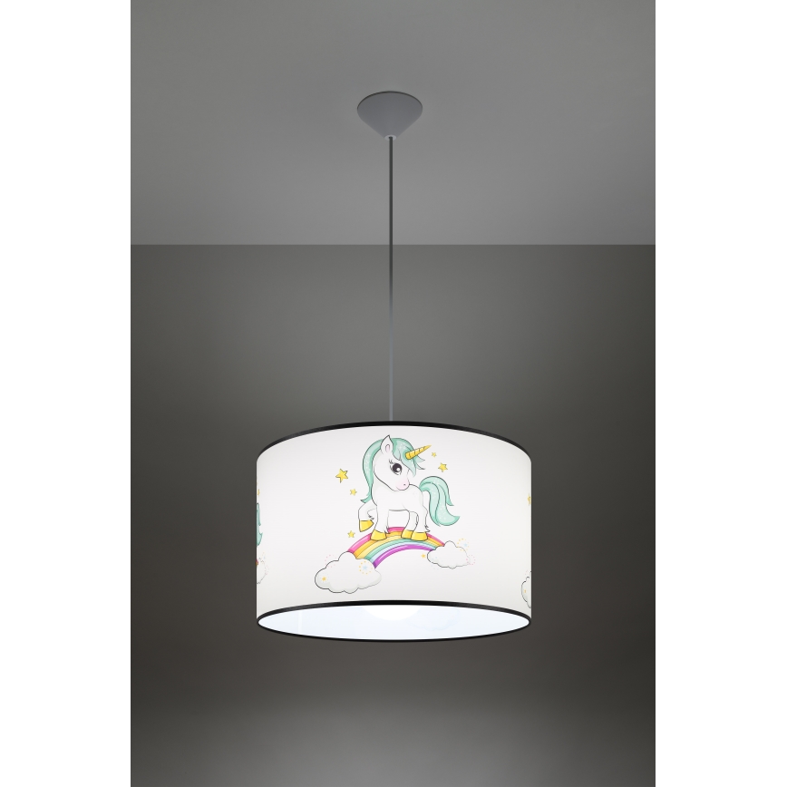 Żyrandol dziecięcy na lince UNICORN 1xE27/15W/230V śr. 40 cm jednorożec