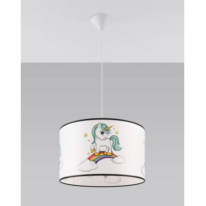 Żyrandol dziecięcy na lince UNICORN 1xE27/15W/230V śr. 40 cm jednorożec