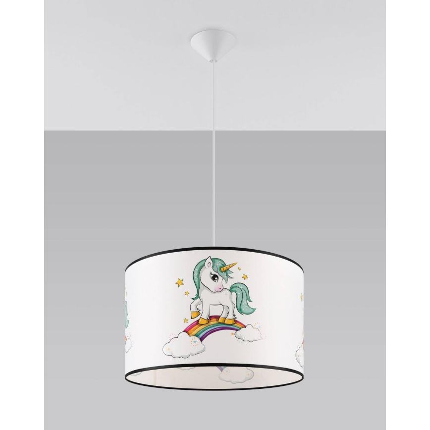 Żyrandol dziecięcy na lince UNICORN 1xE27/15W/230V śr. 40 cm jednorożec