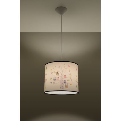 Żyrandol dziecięcy na lince OWLS 1xE27/15W/230V śr. 40 cm sowy