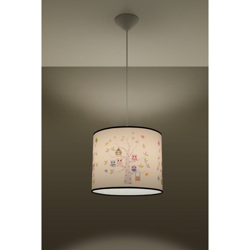 Żyrandol dziecięcy na lince OWLS 1xE27/15W/230V śr. 40 cm sowy