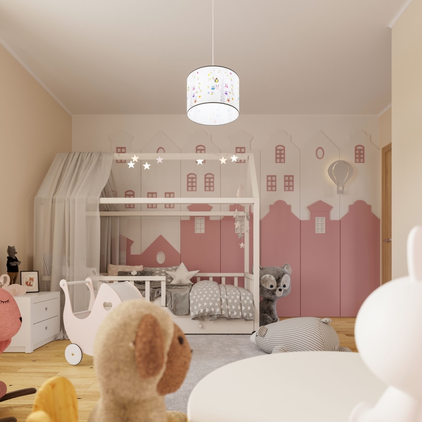 Żyrandol dziecięcy na lince OWLS 1xE27/15W/230V śr. 40 cm sowy
