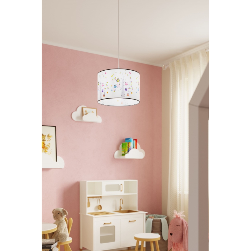 Żyrandol dziecięcy na lince OWLS 1xE27/15W/230V śr. 40 cm sowy