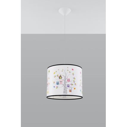 Żyrandol dziecięcy na lince OWLS 1xE27/15W/230V śr. 40 cm sowy