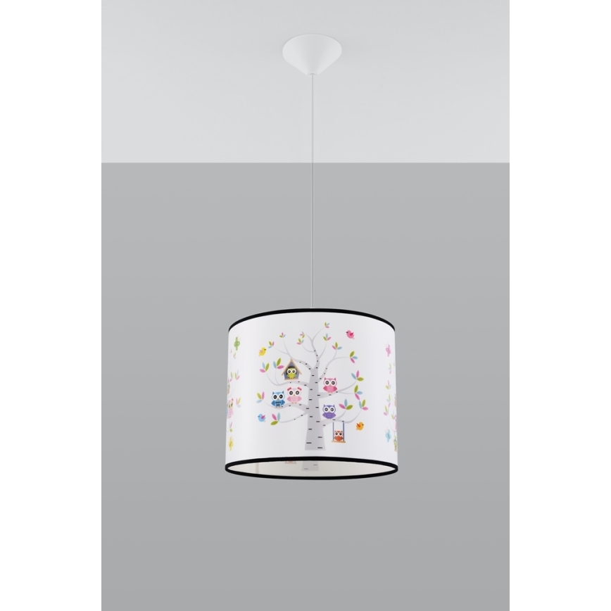 Żyrandol dziecięcy na lince OWLS 1xE27/15W/230V śr. 40 cm sowy