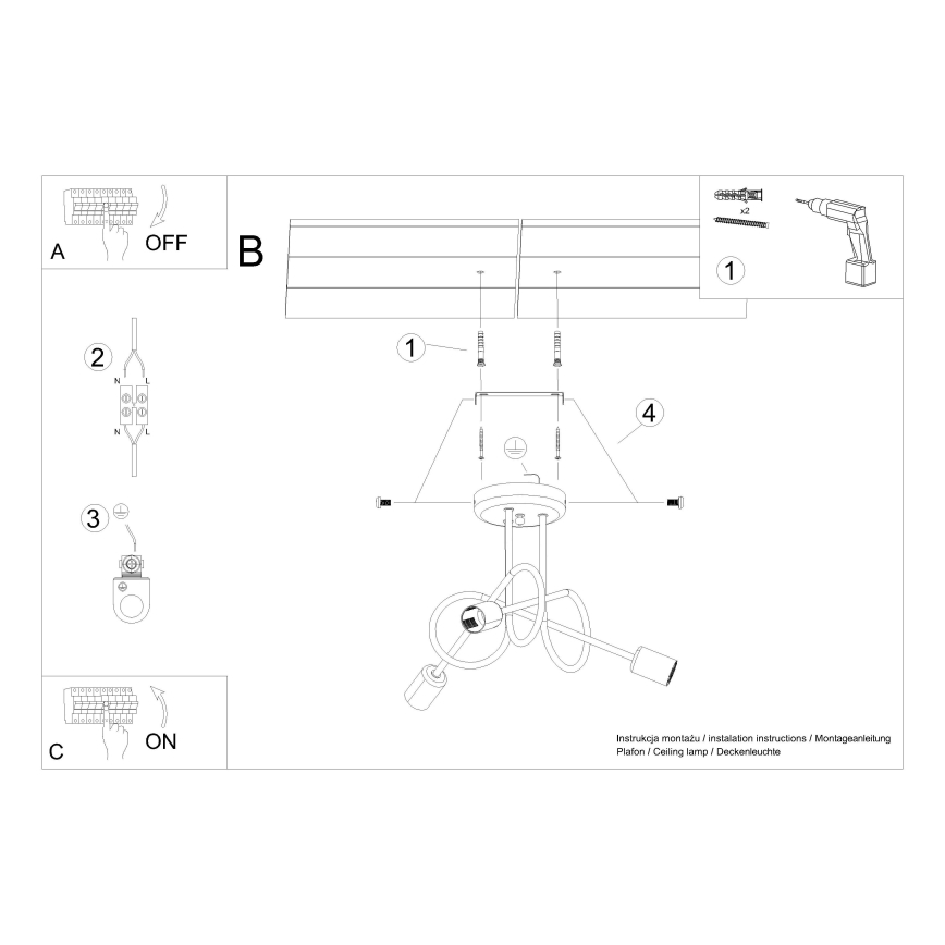 Żyrandol natynkowy LOOP 3xE27/15W/230V chrom błyszczący