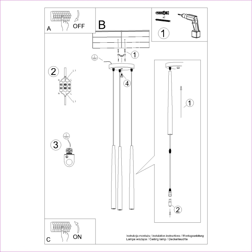 Żyrandol na lince BLISS 3xG9/8W/230V czarny