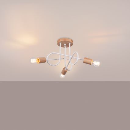 Żyrandol natynkowy EMBER 3xE27/15W/230V biały/beżowy/buk