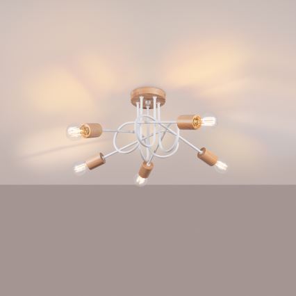 Żyrandol natynkowy EMBER 5xE27/15W/230V biały/beżowy/buk