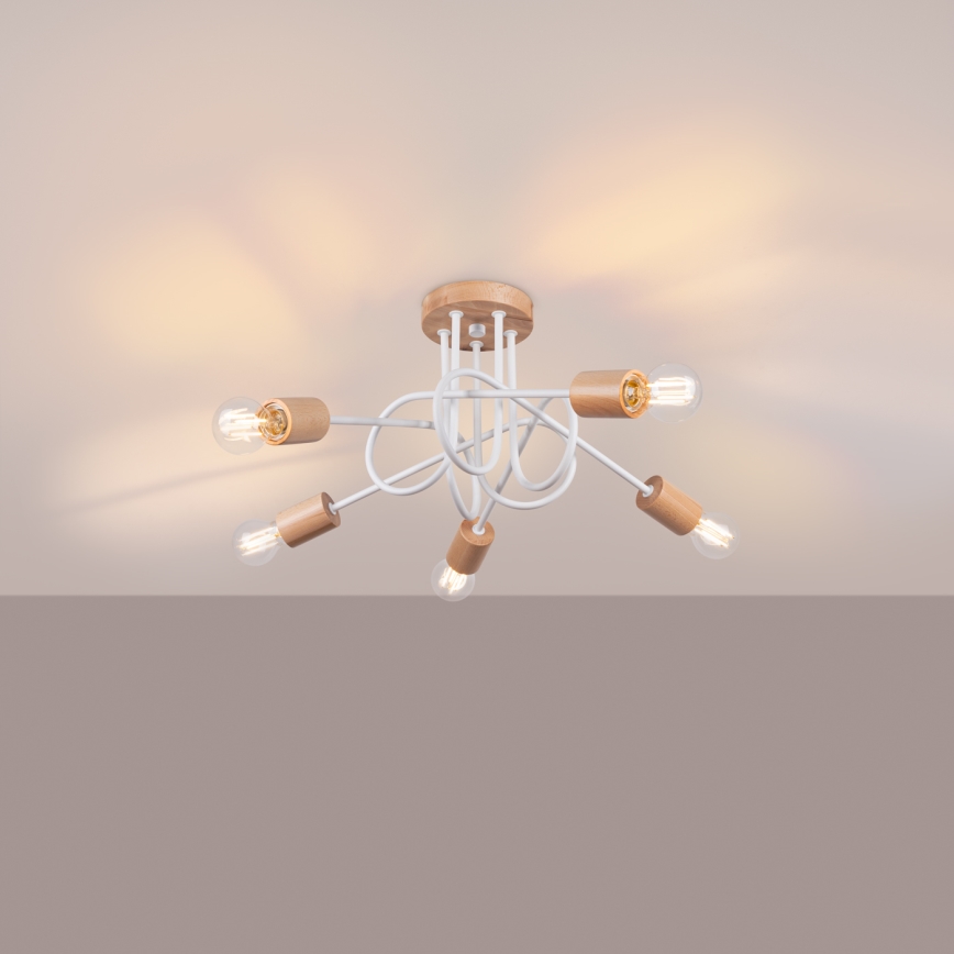Żyrandol natynkowy EMBER 5xE27/15W/230V biały/beżowy/buk